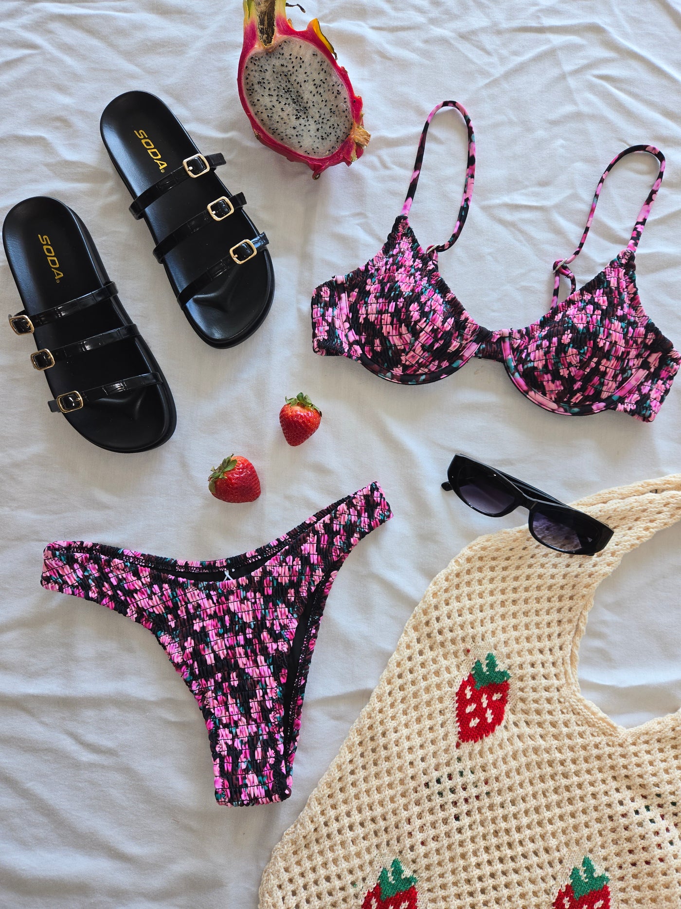 Destiny Floral Bikini Top - Black