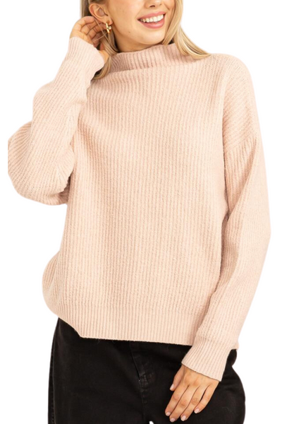 Cady Ribbed Mockneck Sweater - Dusty Pink