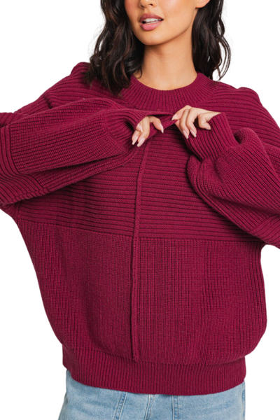 Merlot Ribbed Knit Sweater