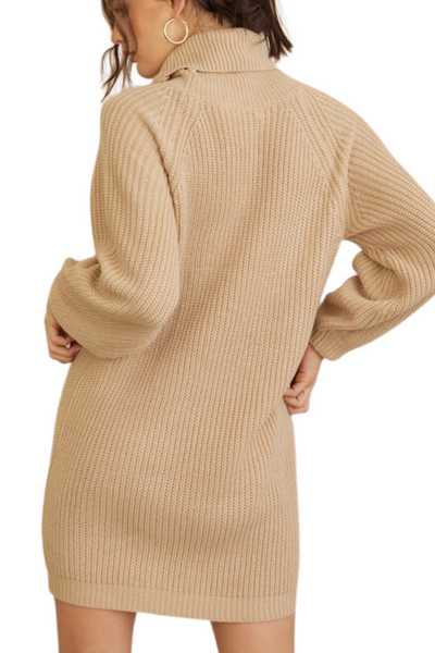 Cara Turtleneck Sweater Dress - Beige