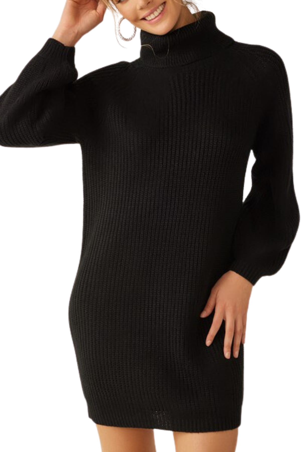 Cara Turtleneck Sweater Dress - Black