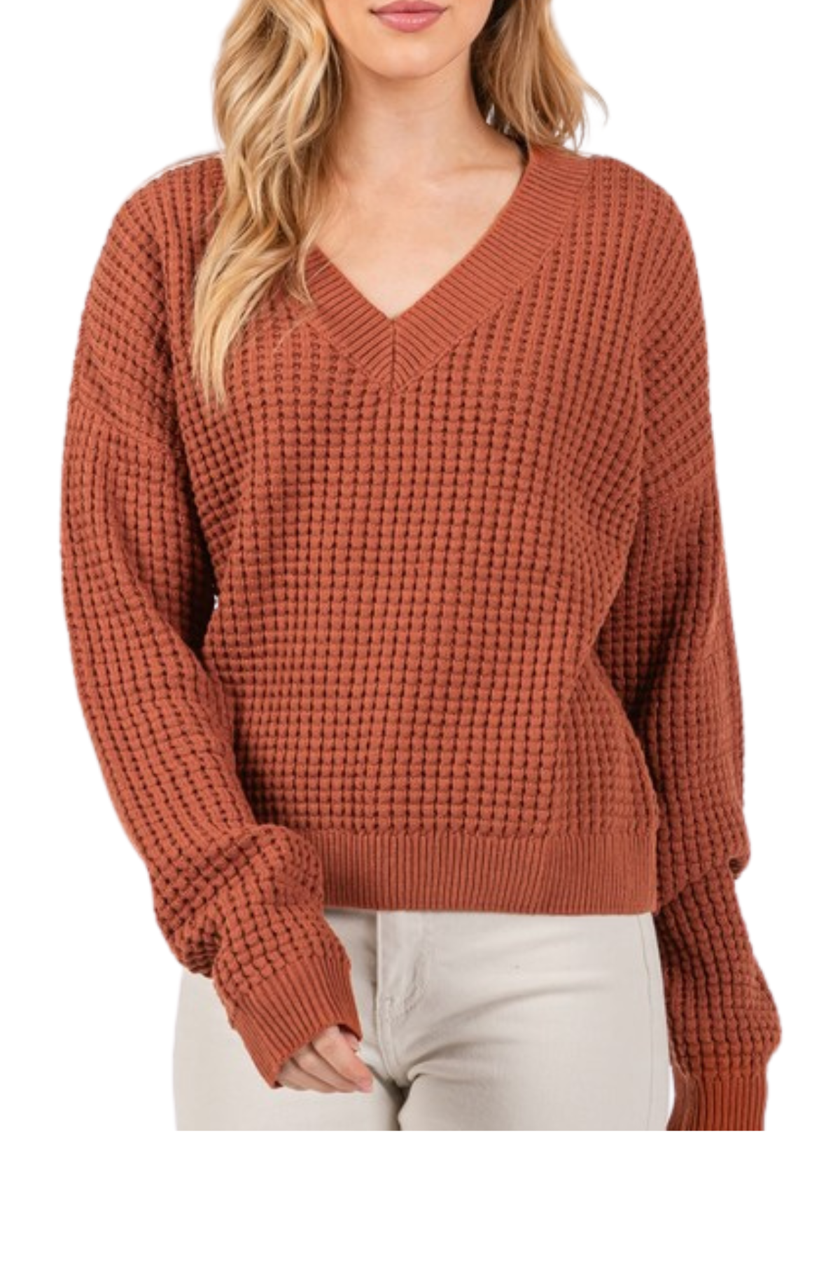 Tracy Waffle Knit Sweater - Terracotta