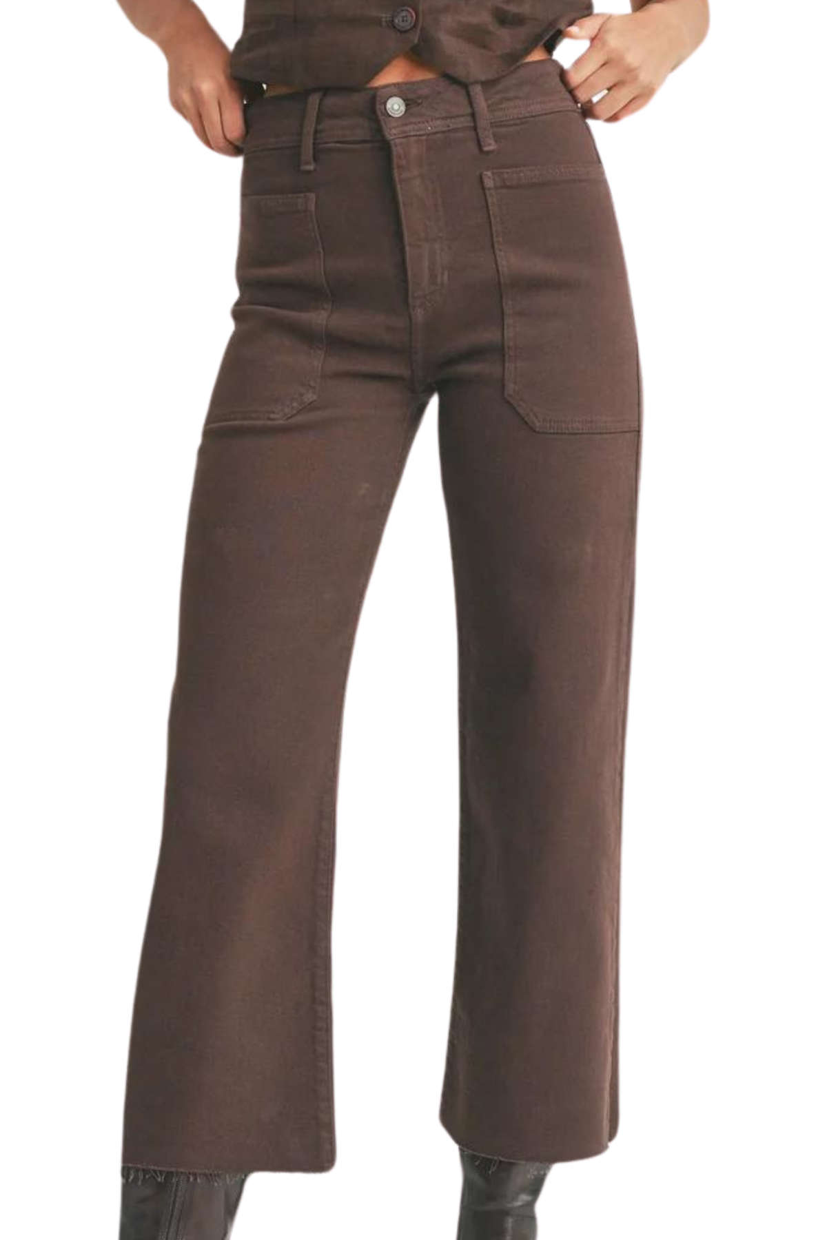 High Rise Utility Wide Leg Denim- Espresso