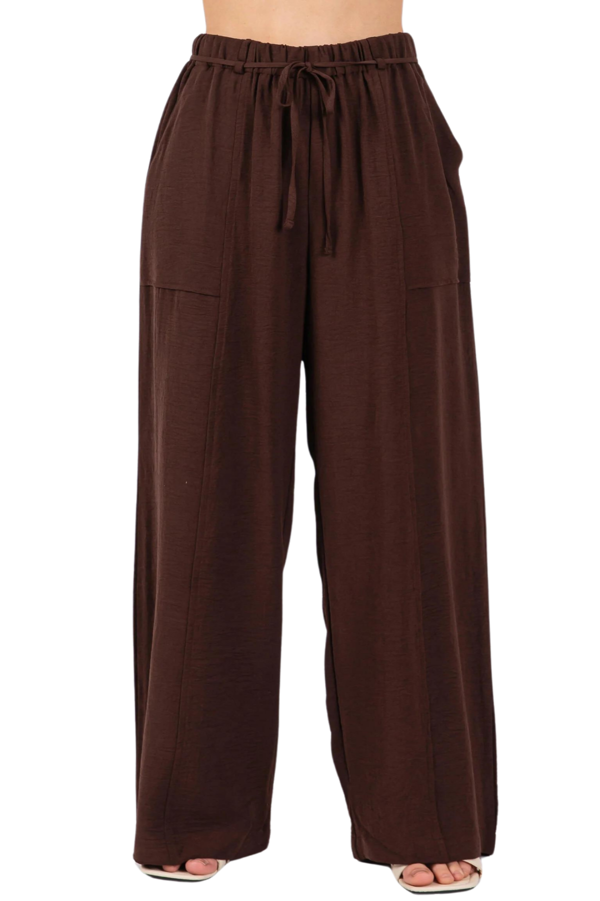 Shanda Wide Leg Belted Pants - Chocolate