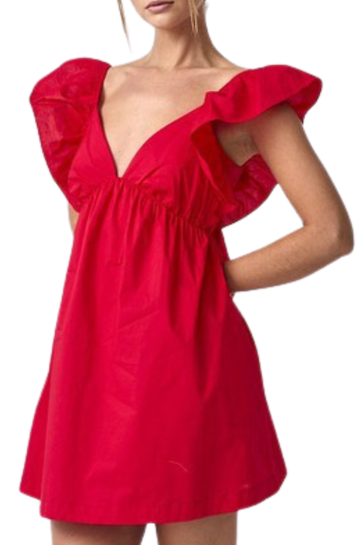 Kennedy Flutter Sleeve Dress - Red