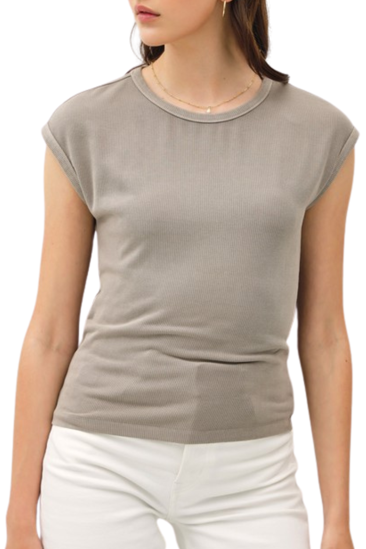 Marla Ribbed Tee - Taupe