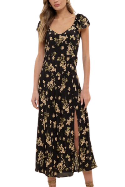 Esme Floral Midi Dress - Black