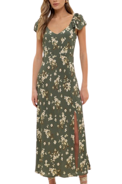 Esme Floral Midi Dress - Green