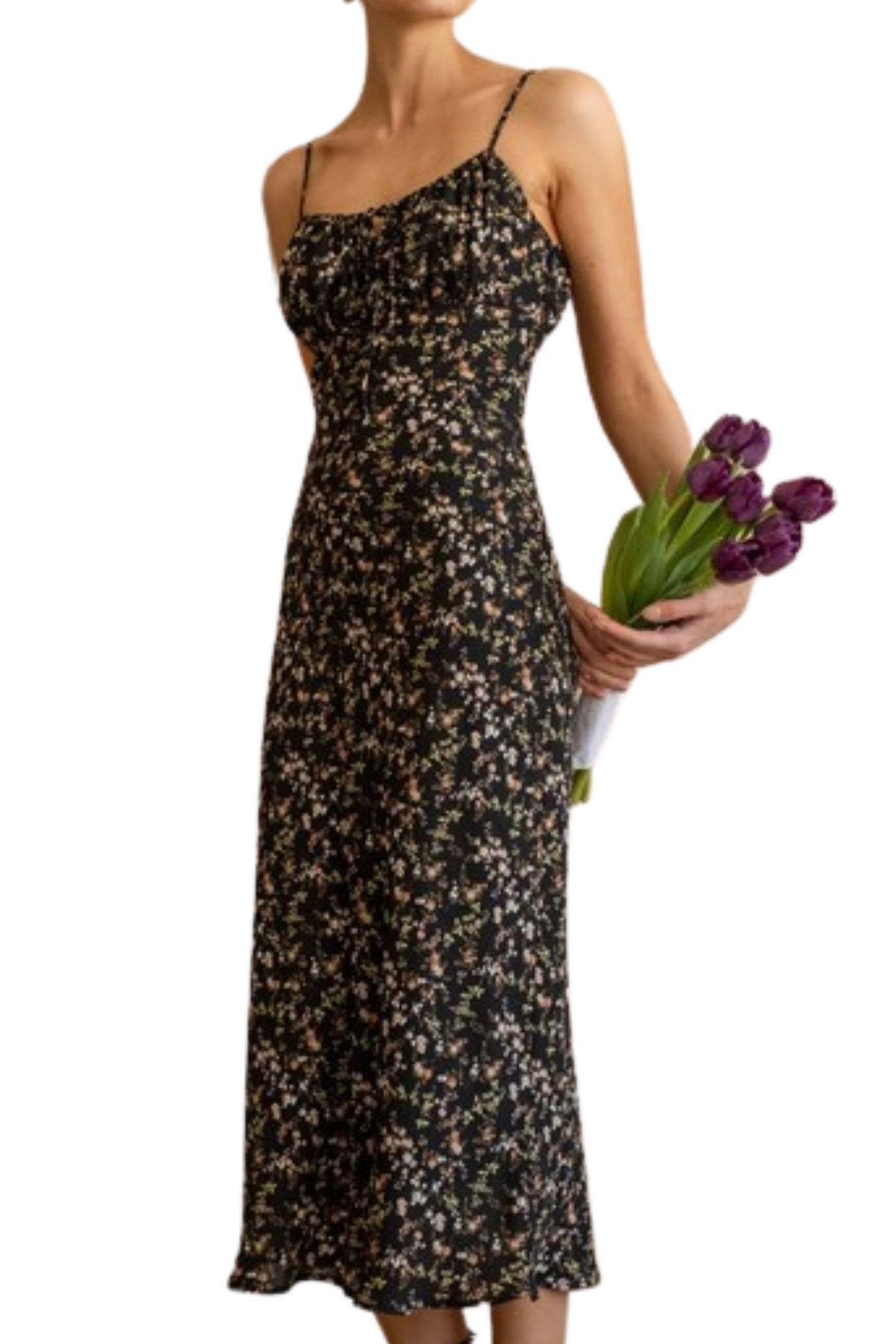 Melina Floral Midi Dress - Black