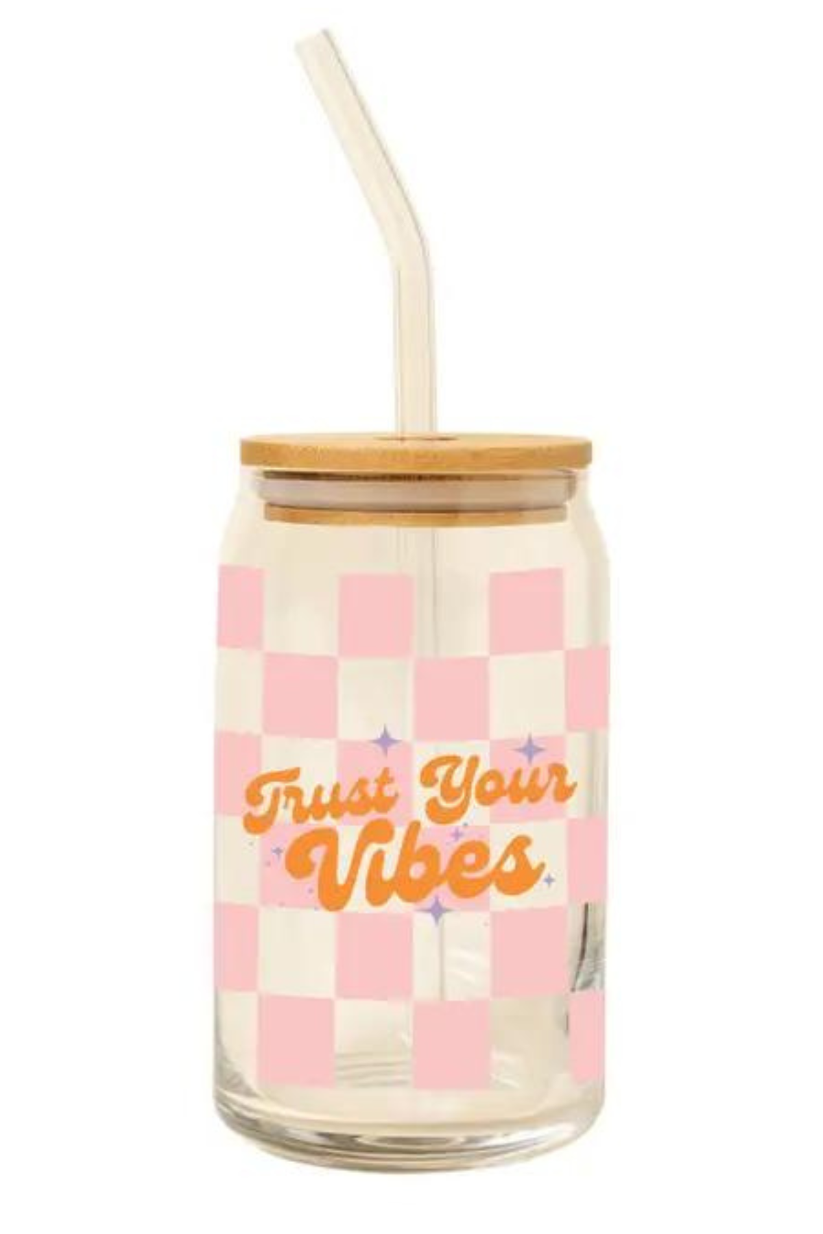 Glass Cup With Lid - Trust Your Vibes