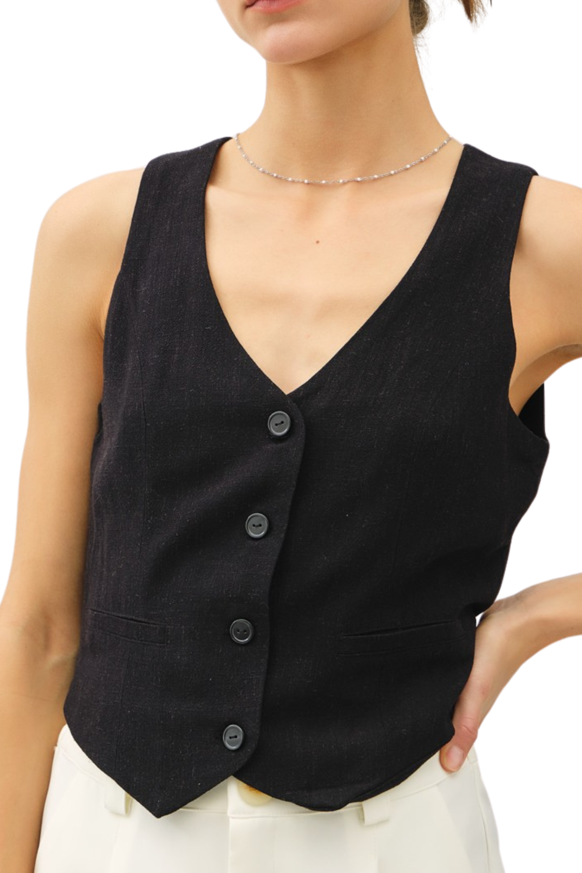 Button Down Vest - Black