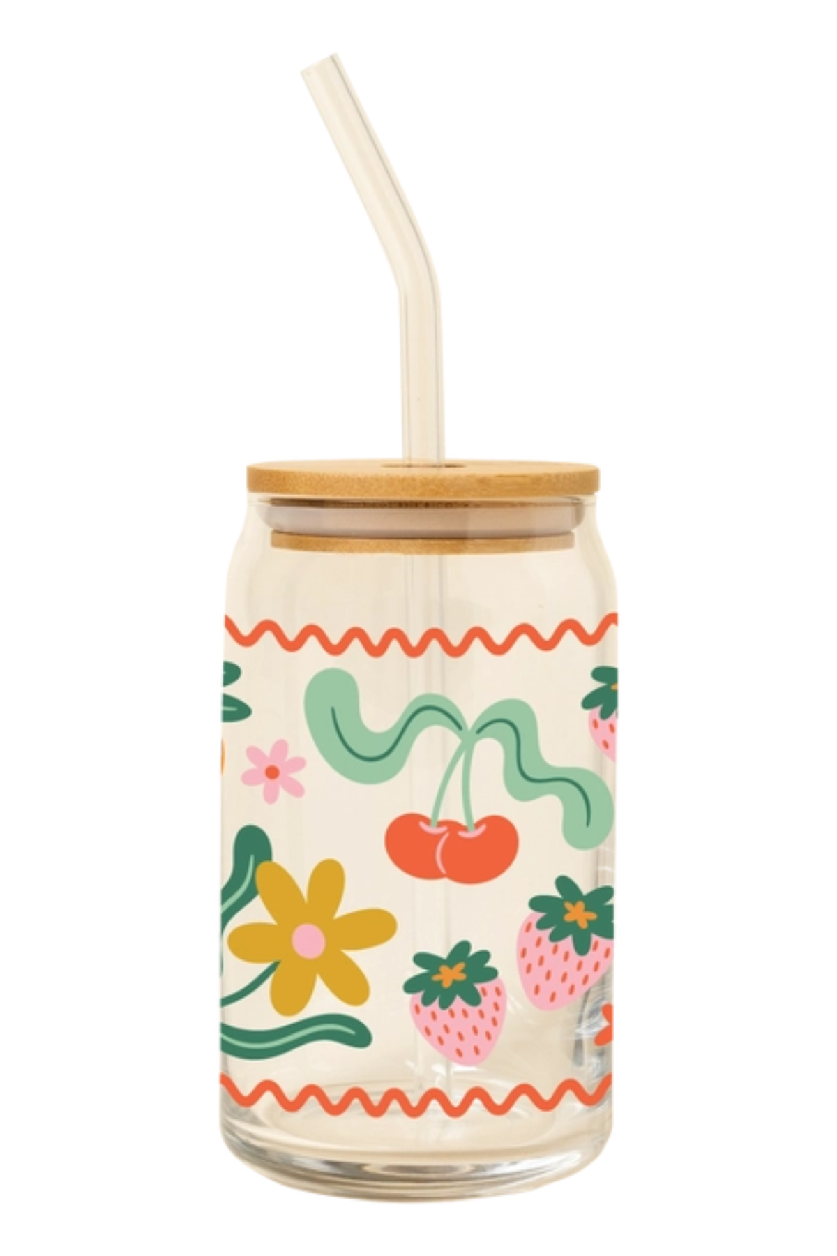 Glass Cup with Lid & Straw - Fruity