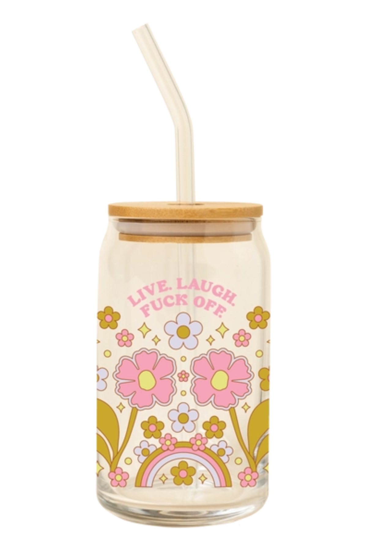 Glass Cup with Lid & Straw - Live Laugh...