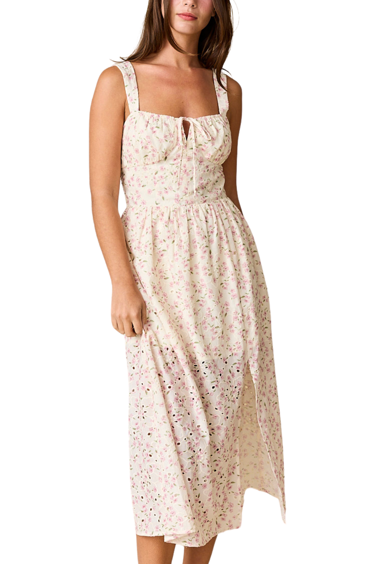 Allison Eyelet Midi Dress - Pink