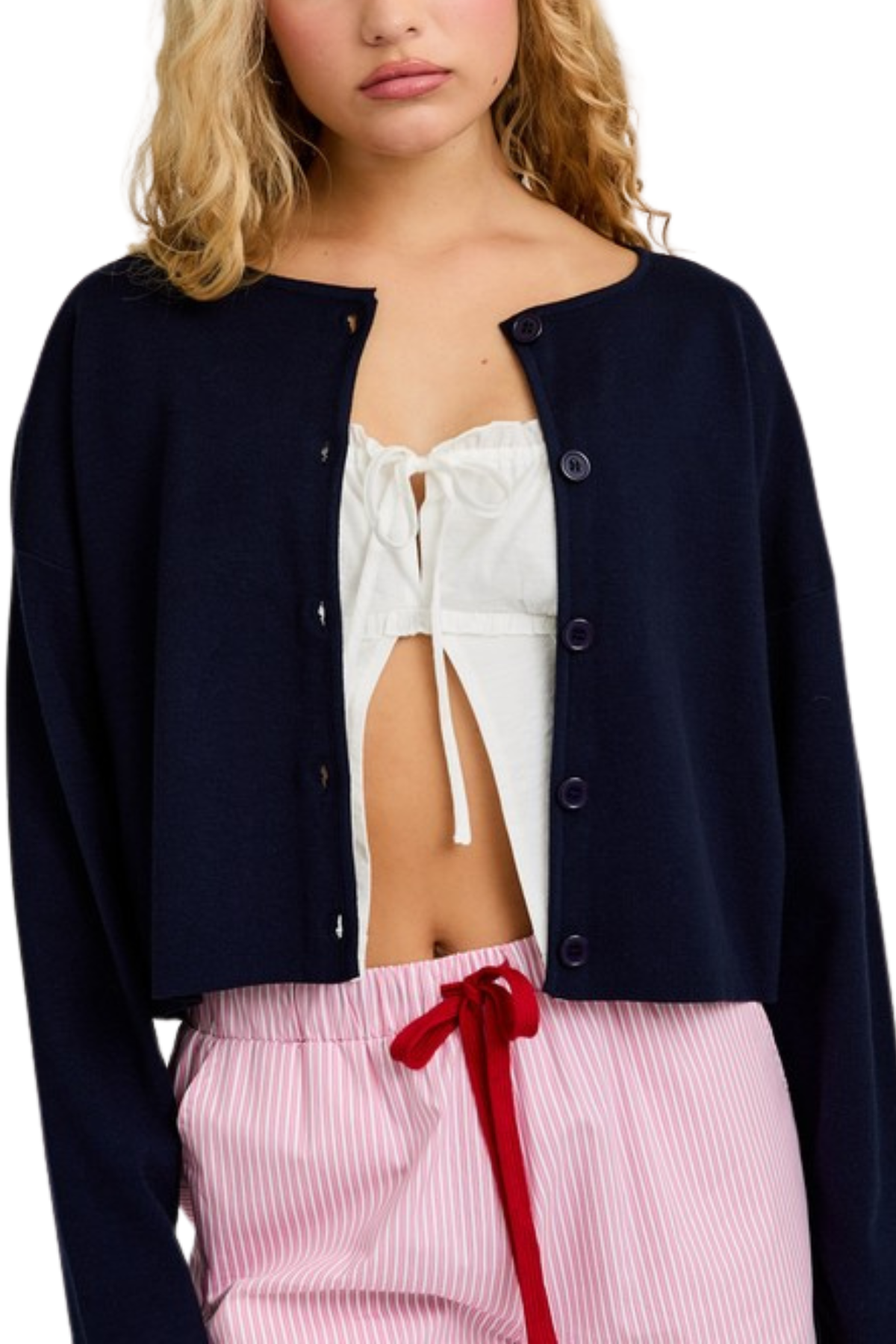 Lauren Round Neck Cardigan - Navy