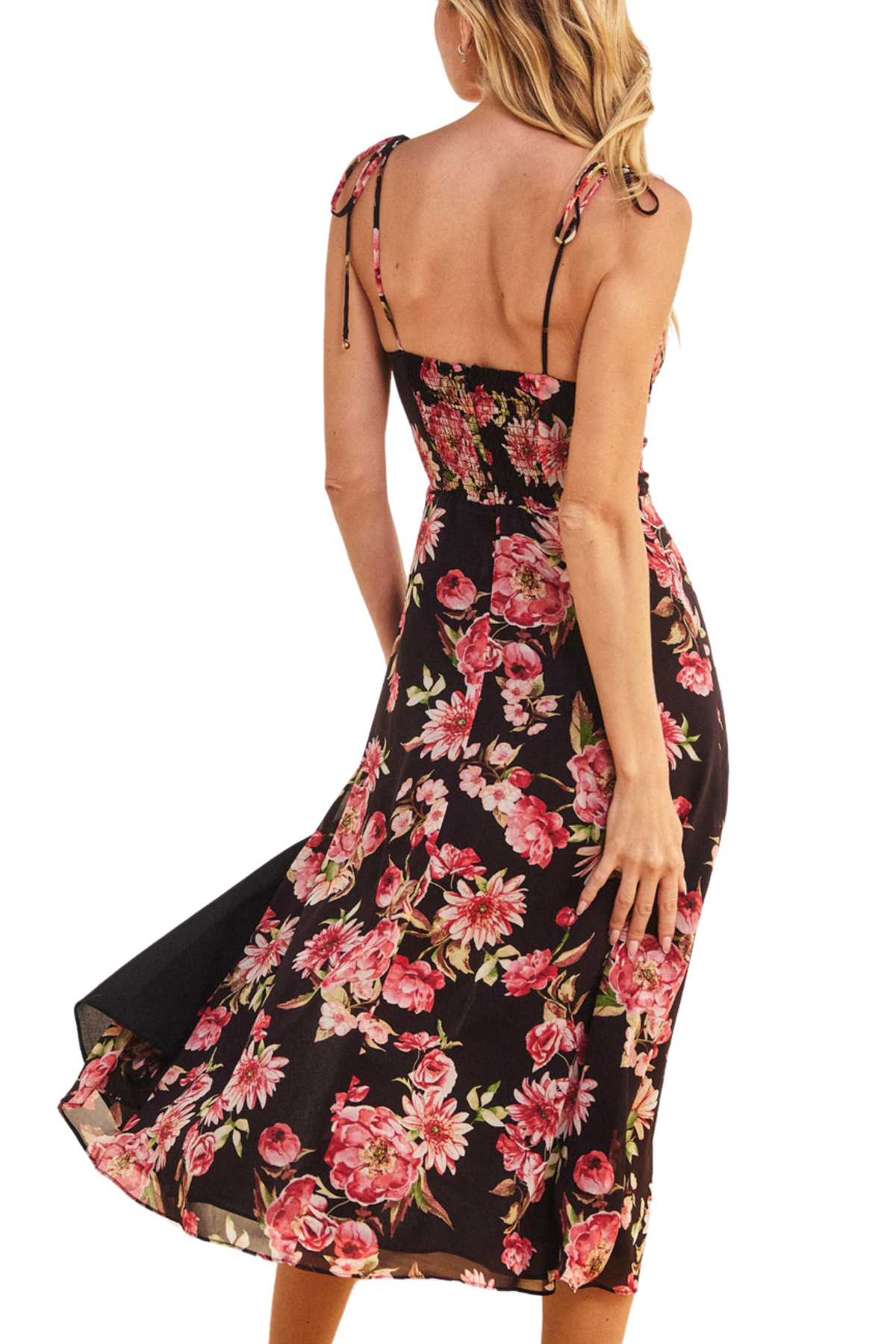 Pia Floral Midi Dress - Red