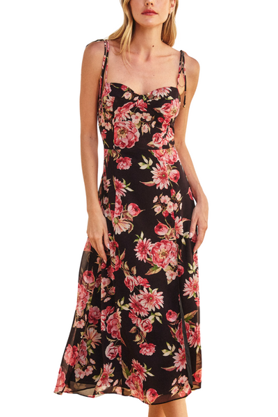 Pia Floral Midi Dress - Red