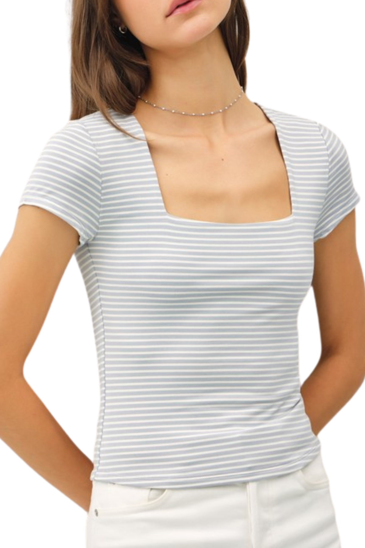 Jade Striped Square Neck Tee - Blue
