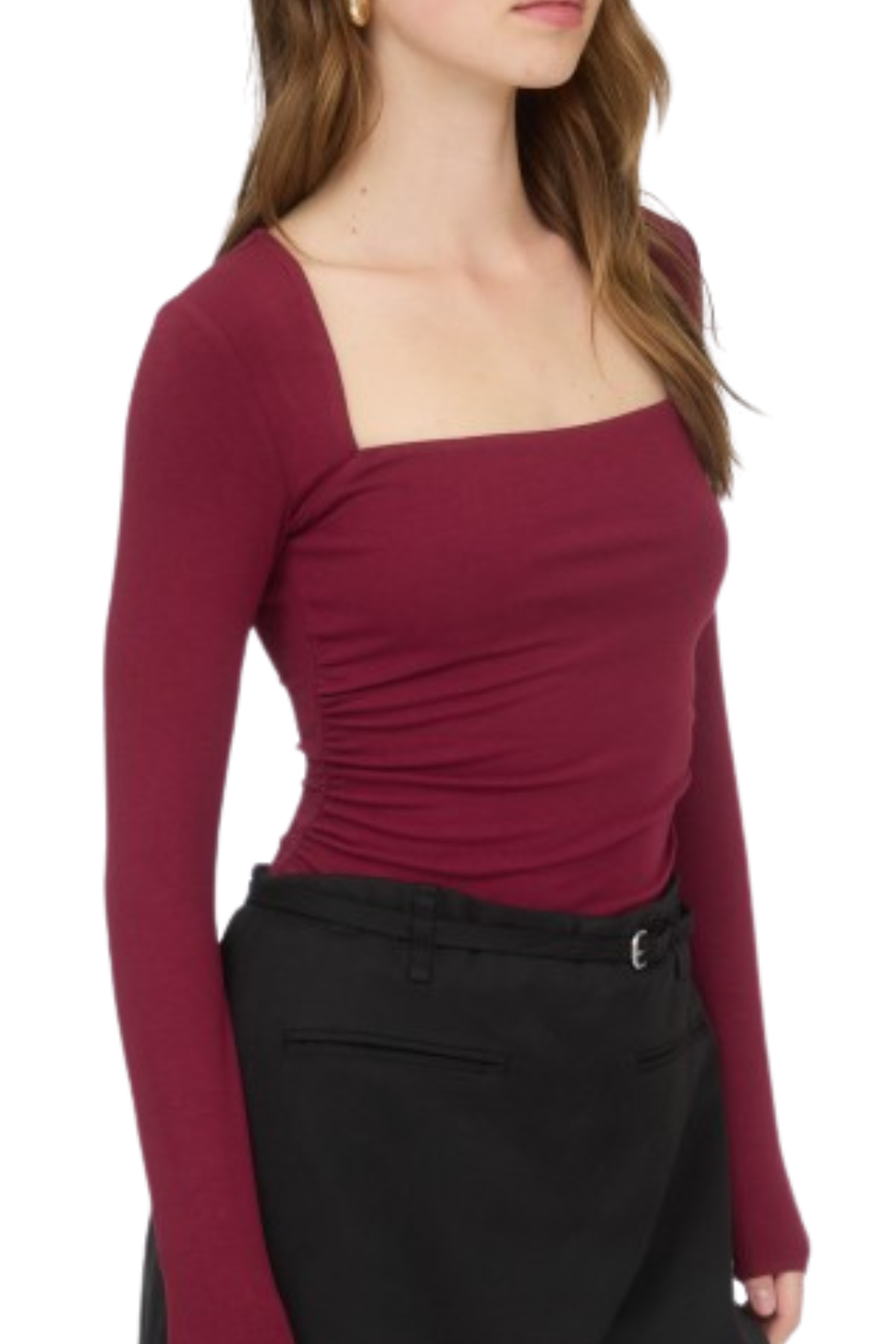 Casey Square Neck Top - Burgundy