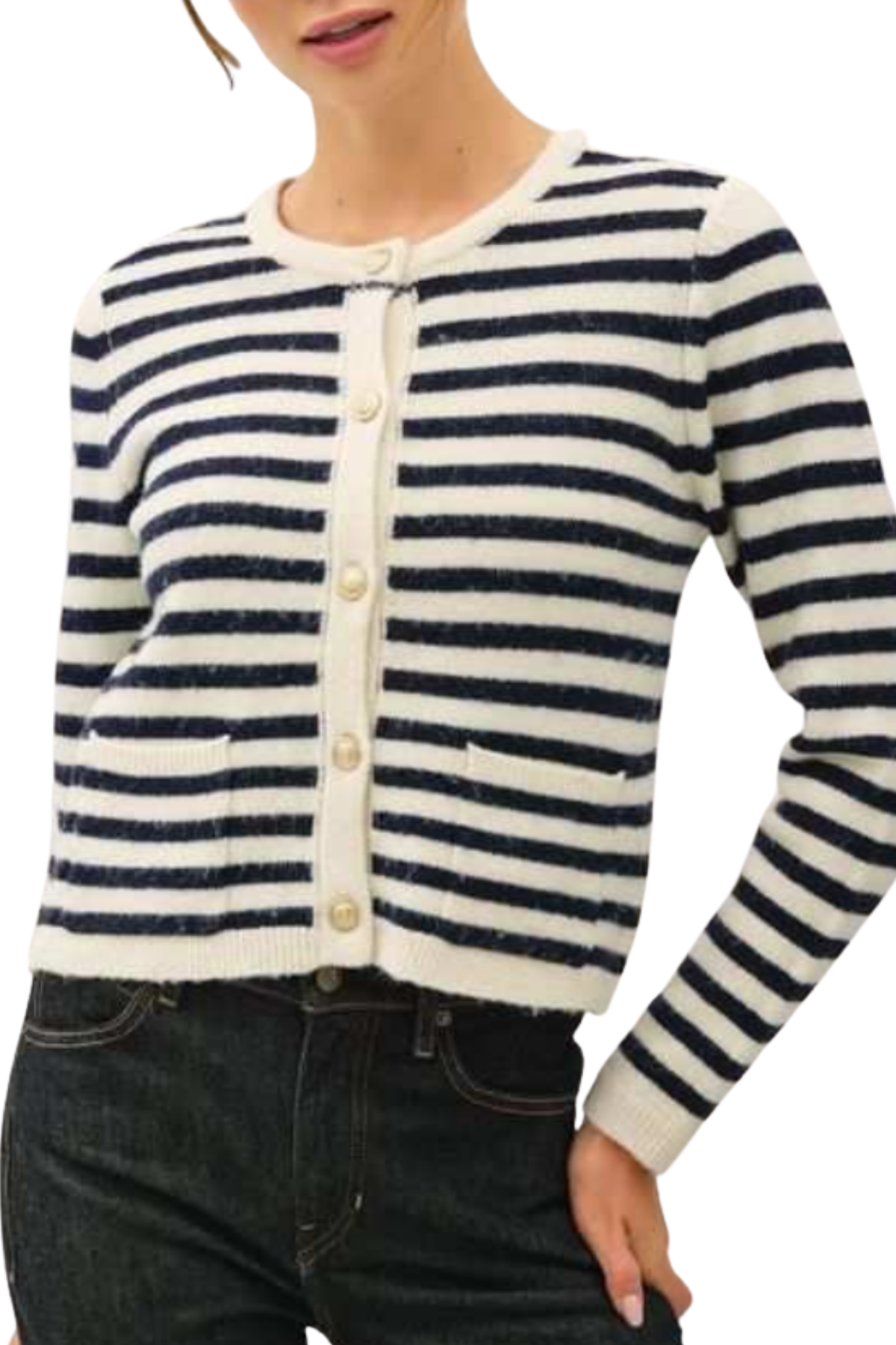 Kaia Striped Cardigan - Navy