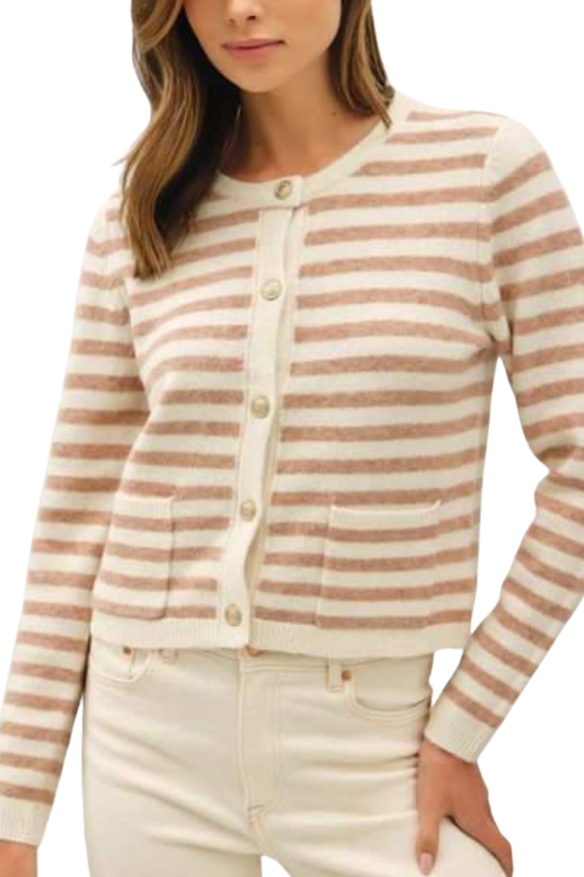 Kaia Striped Cardigan - Mauve