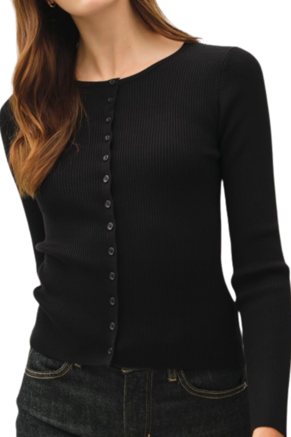 Kylee Ribbed Button Up Top - Black