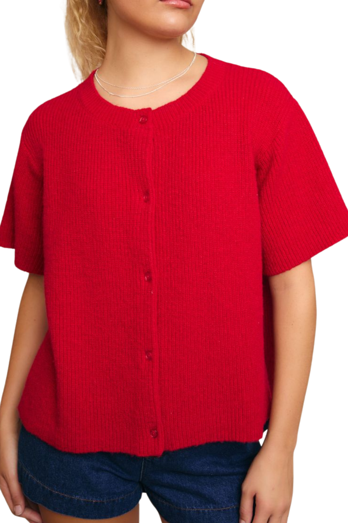 Milana Short Sleeve Cardigan - Red