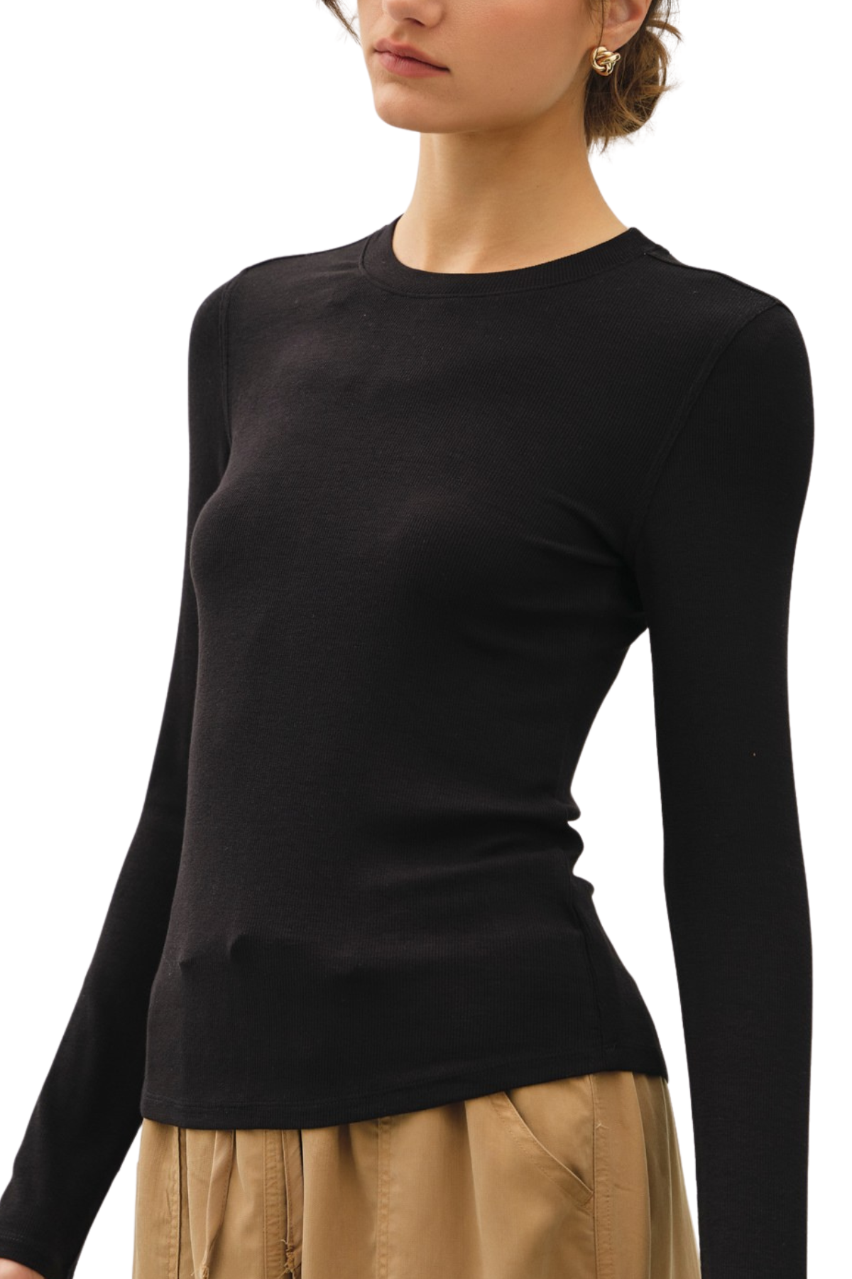 Iris Ribbed Basic Top - Black