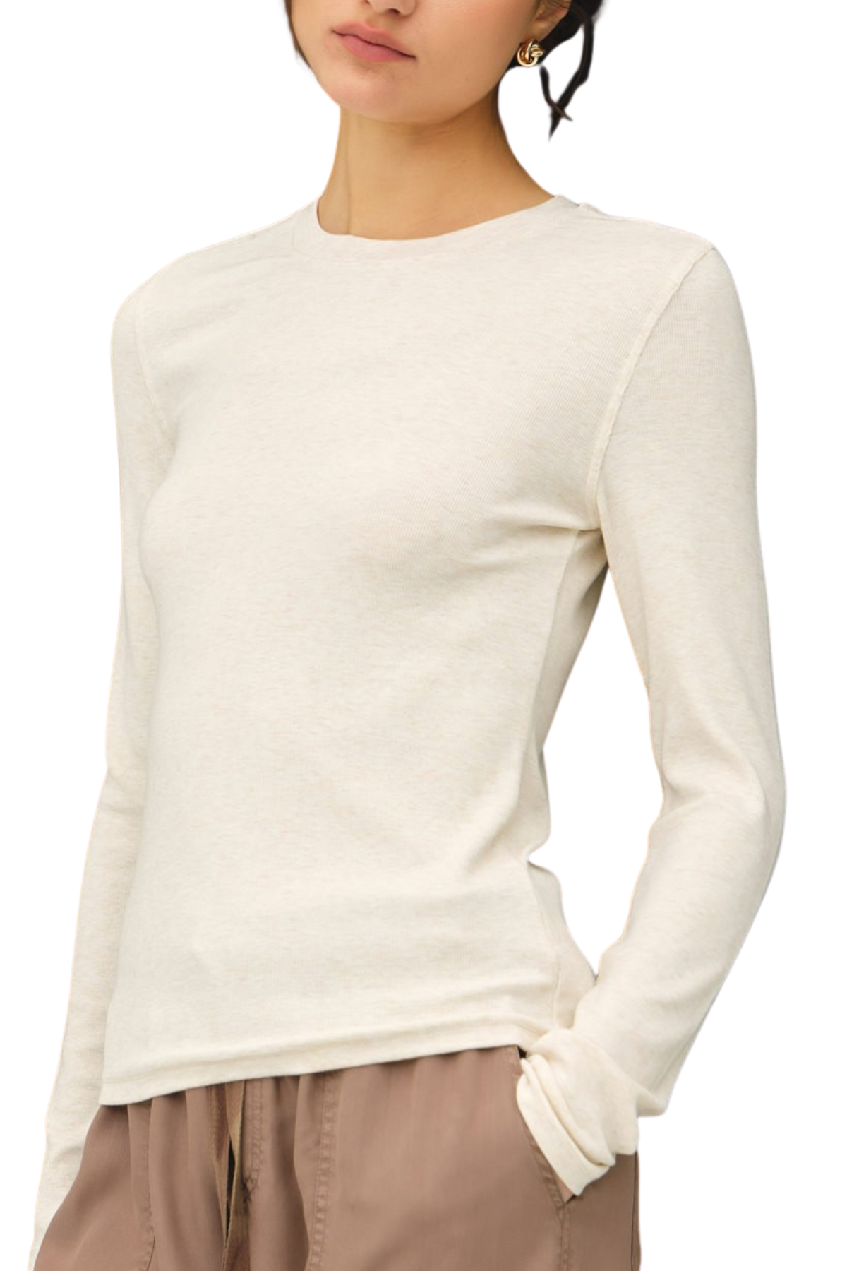 Iris Ribbed Basic Top - Oatmeal