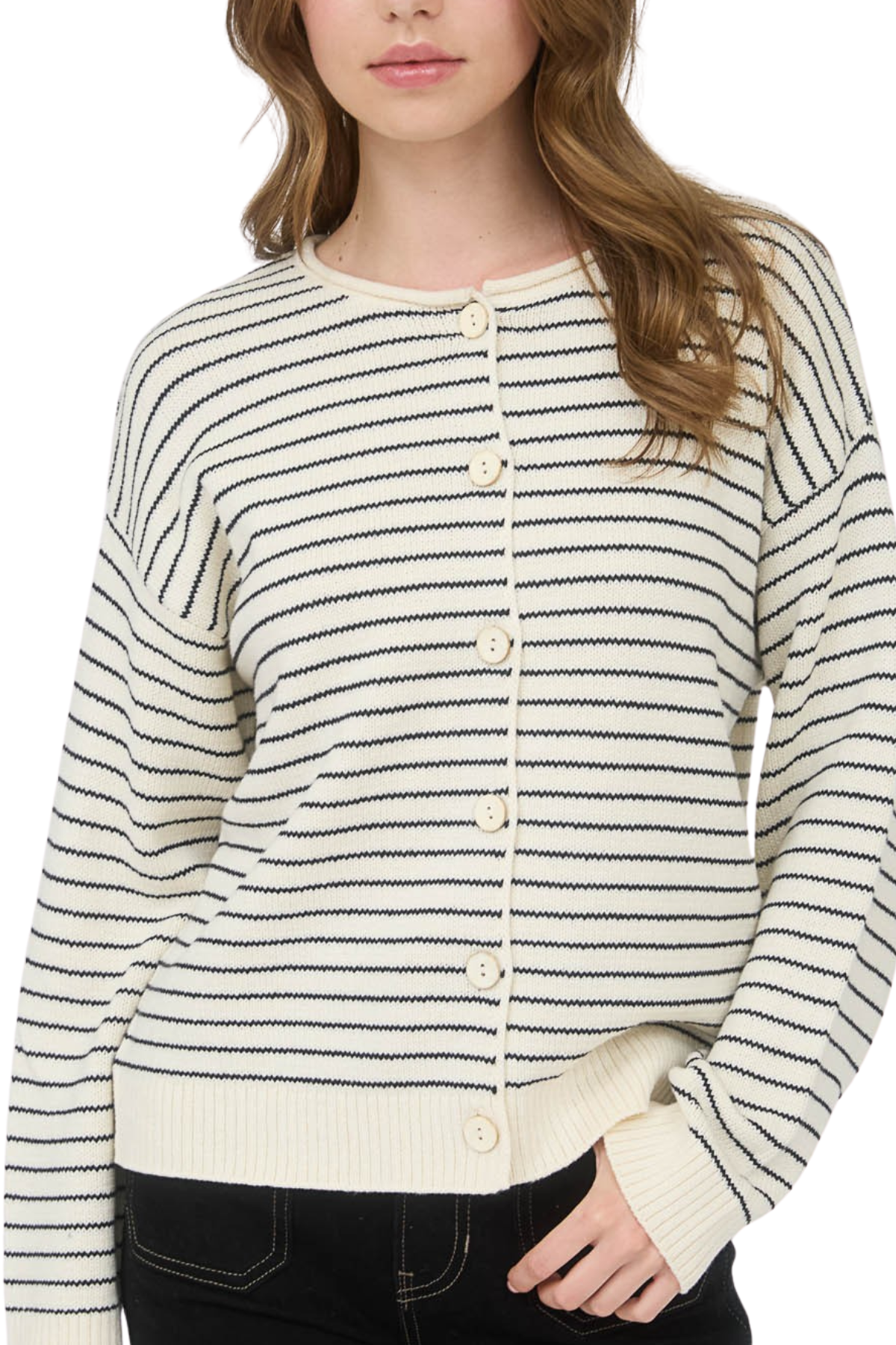 Lydia Stripe Knit Cardigan - Cream