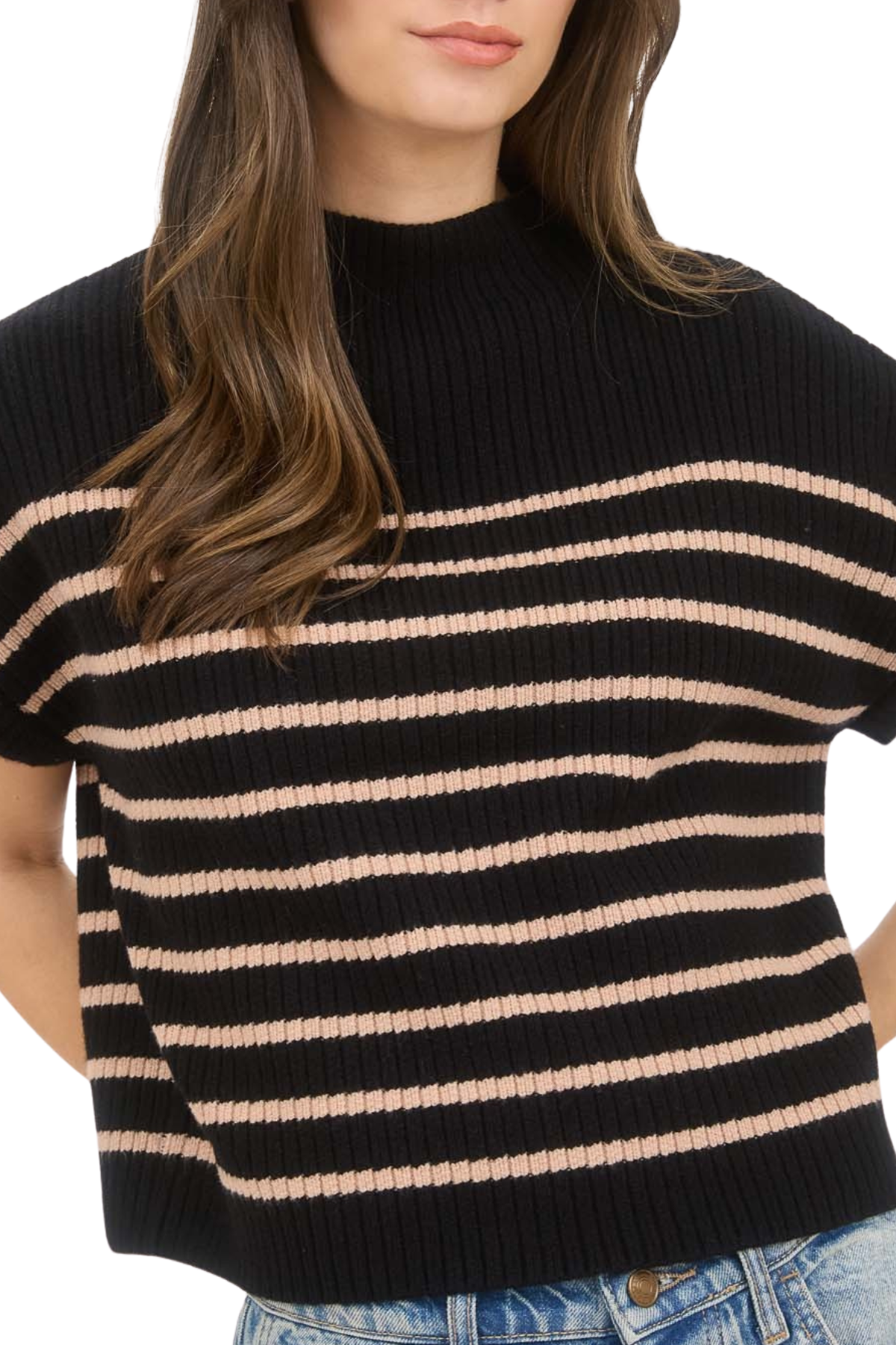 Elaina Stripe Knit Top - Black