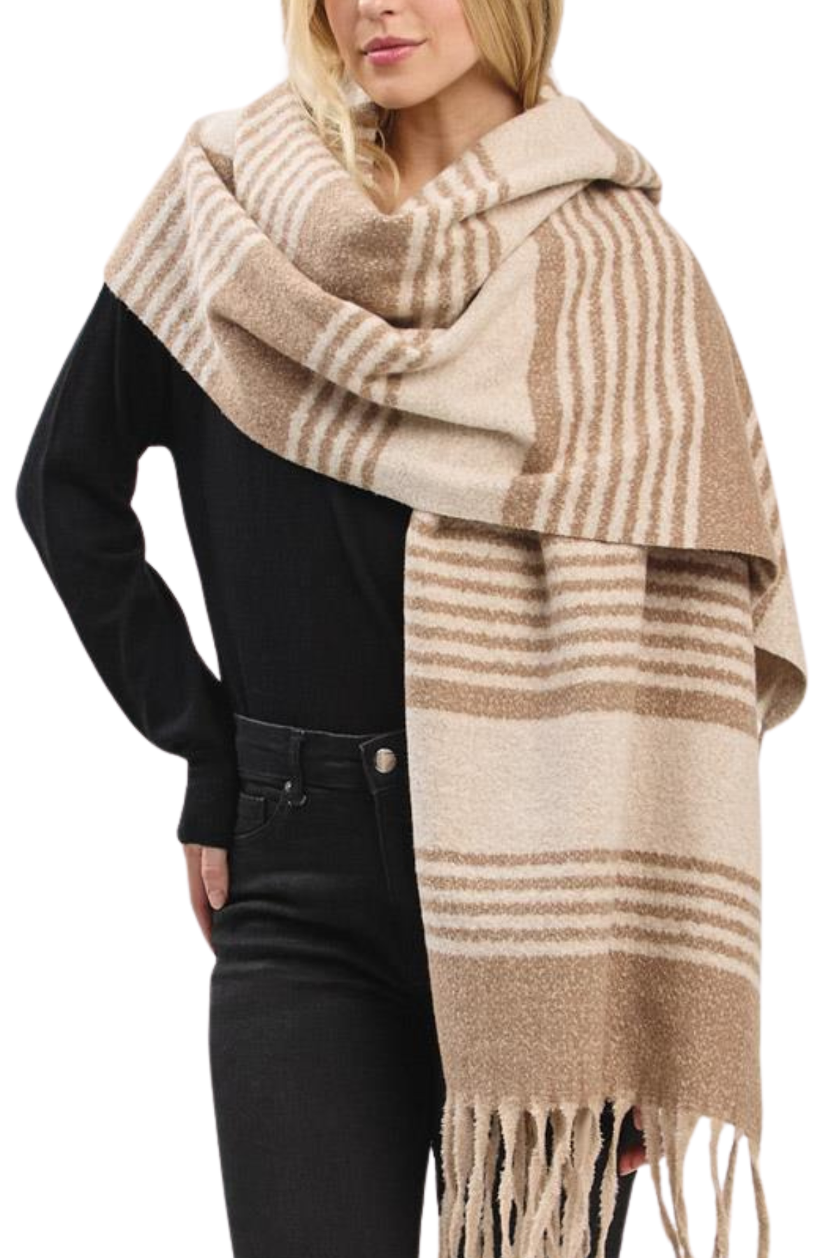 Isabella Stripe Scarf - Beige