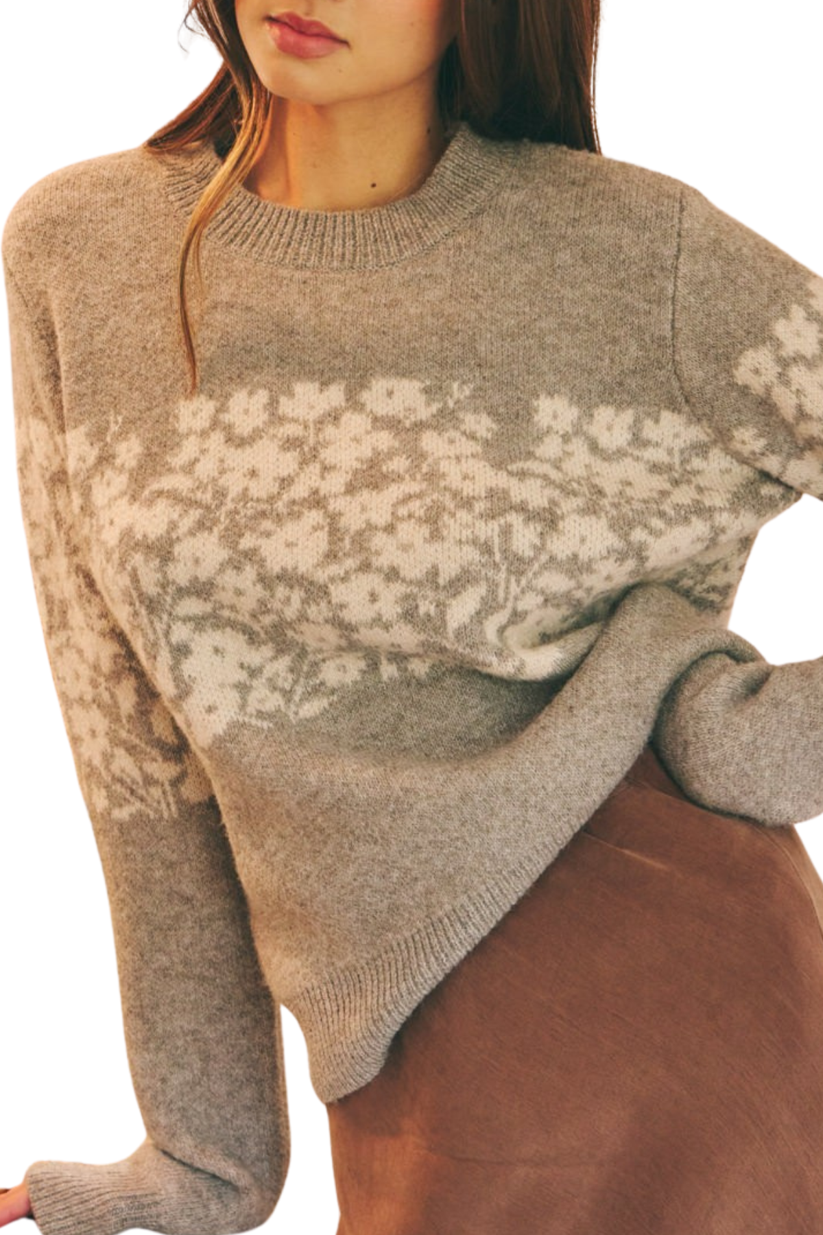 Sage Floral Print Sweater - Brown