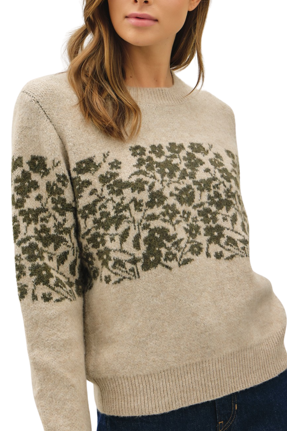 Sage Floral Print Sweater - Olive
