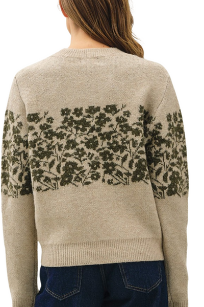 Sage Floral Print Sweater - Olive
