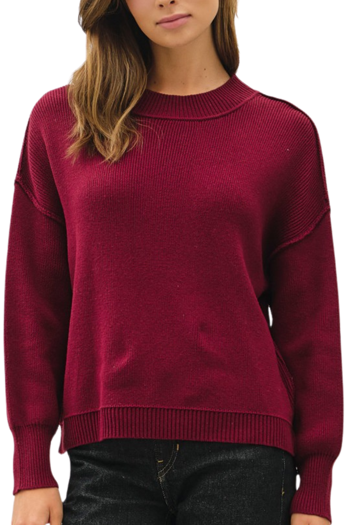 Evelina Ribbed Knit Sweater - Burgundy