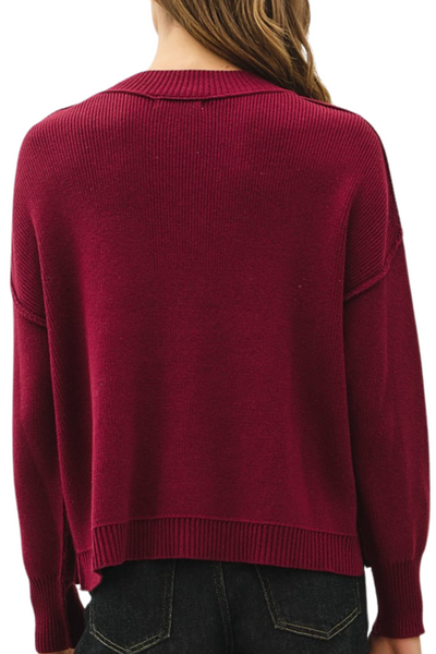 Evelina Ribbed Knit Sweater - Burgundy