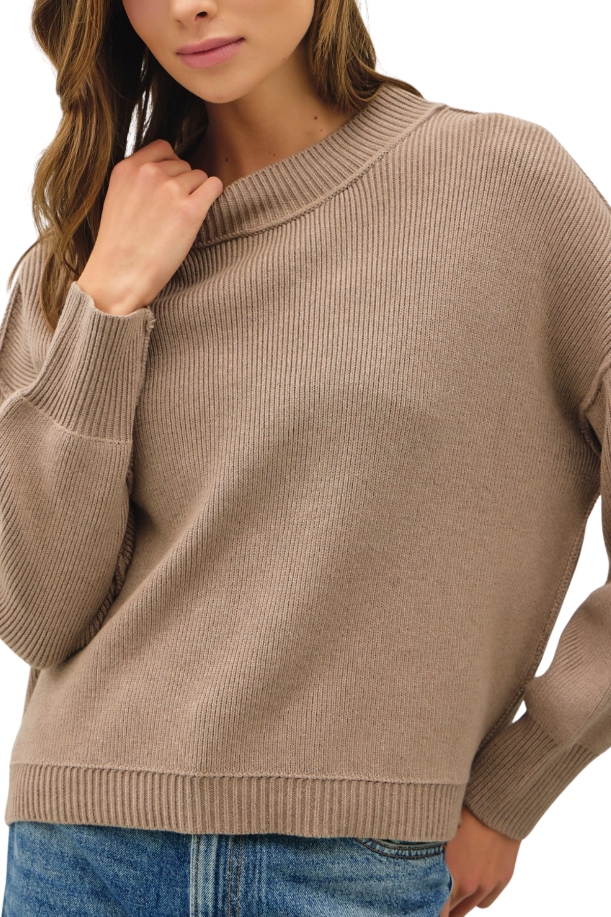 Evelina Ribbed Knit Sweater - Mocha