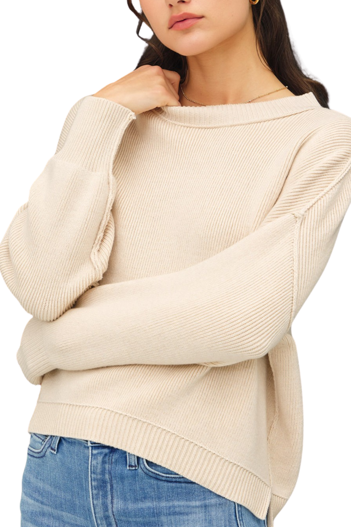 Evelina Ribbed Knit Sweater - Oatmeal