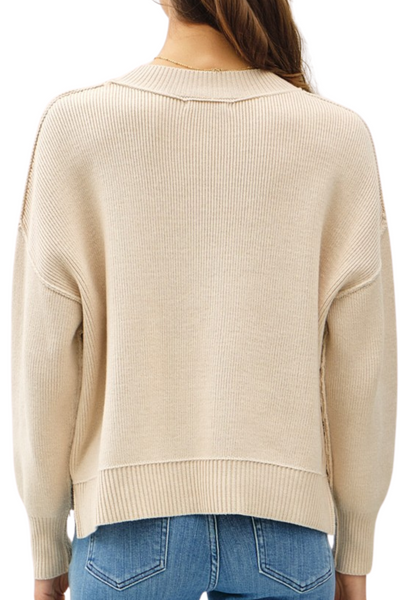 Evelina Ribbed Knit Sweater - Oatmeal