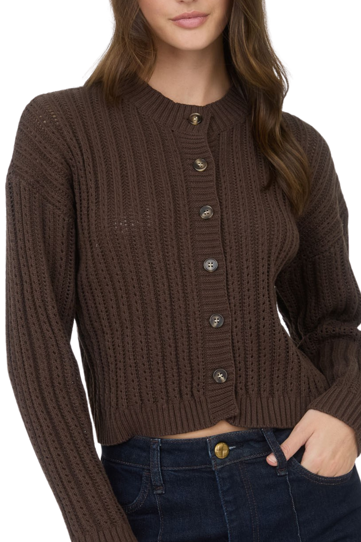 Oaklyn Button Cardigan - Brown