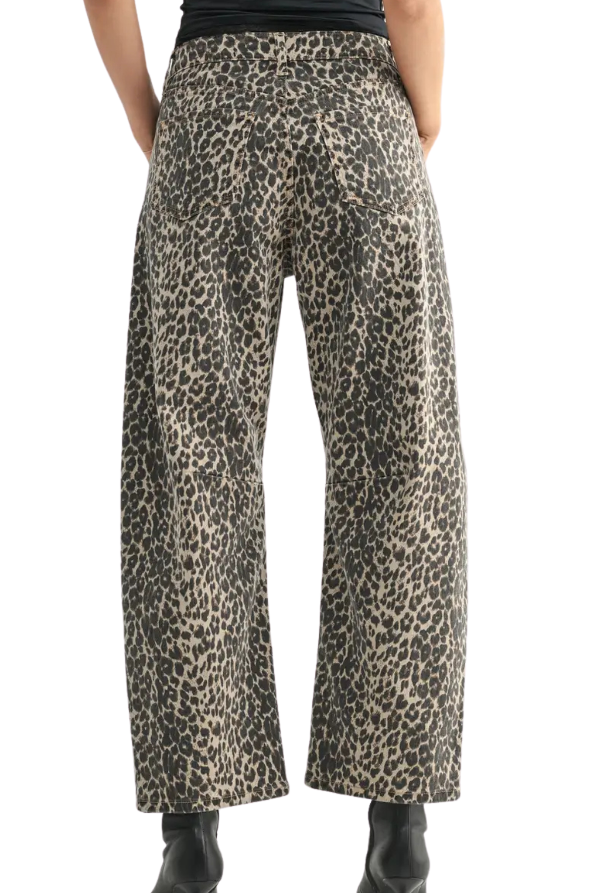 Just Black Leopard Barrel Jean