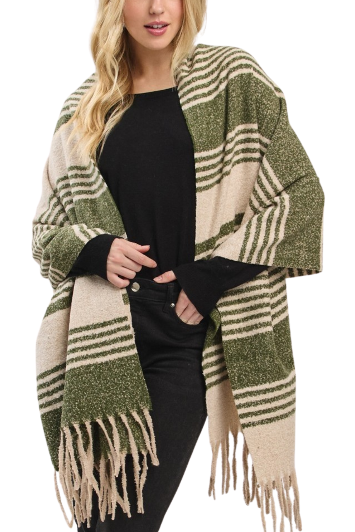 Isabella Stripe Scarf - Olive