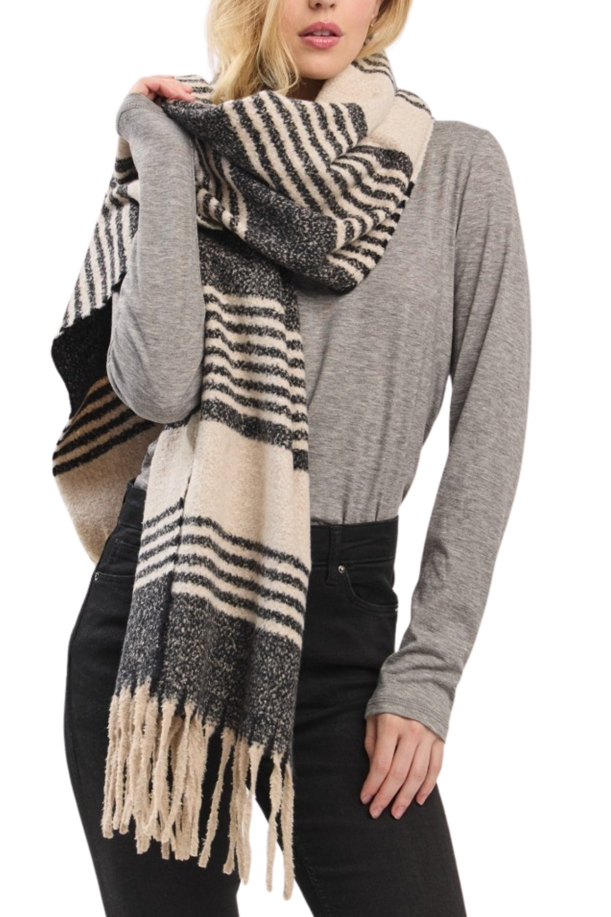 Isabella Stripe Scarf - Black