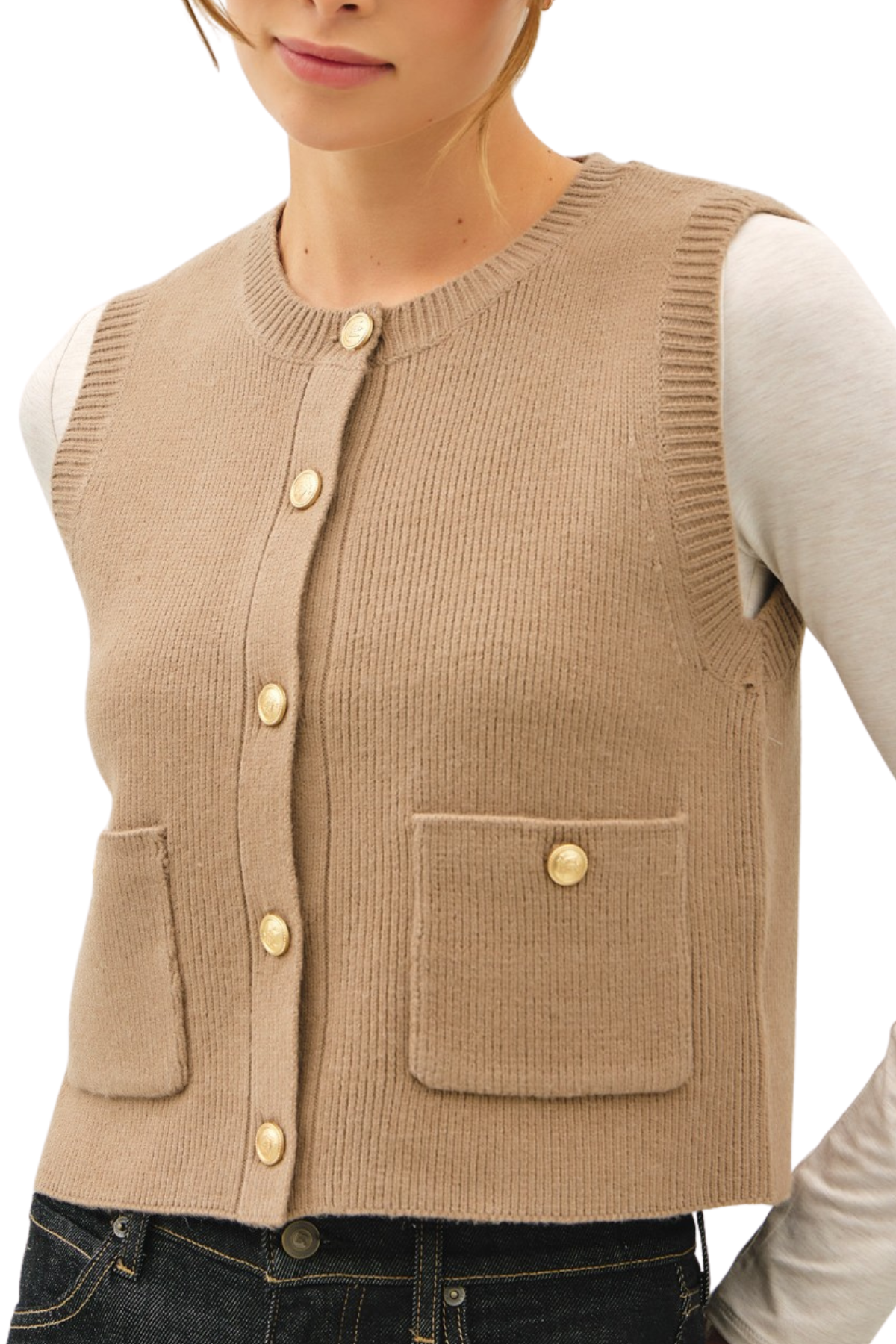 Marley Button Vest - Mocha