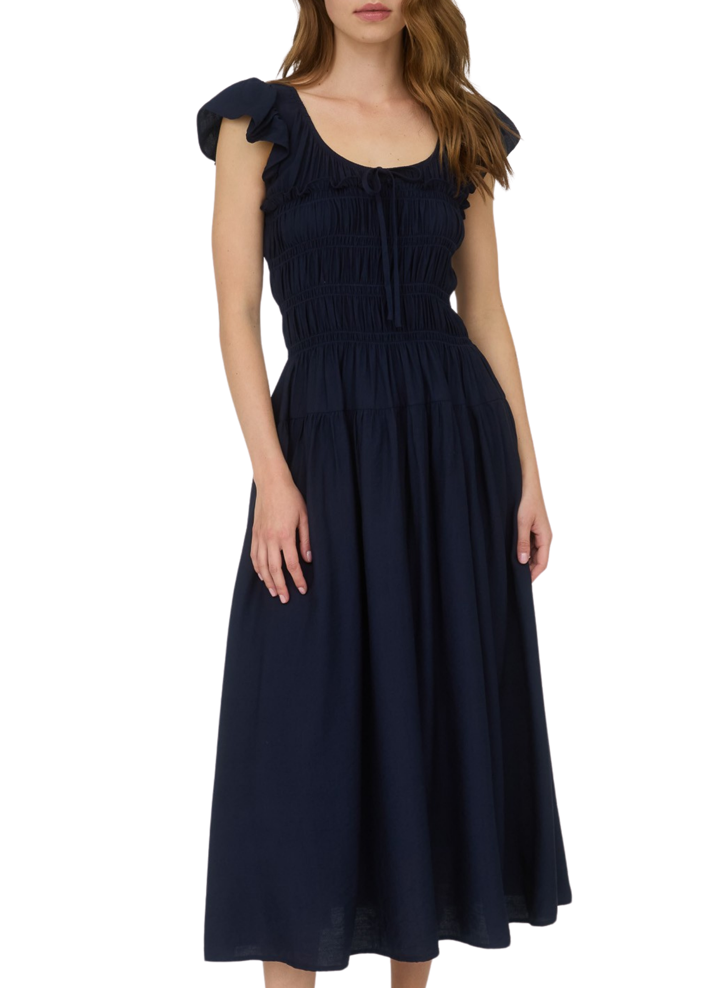 Madi Flutter Sleeve Midi Dress - Navy