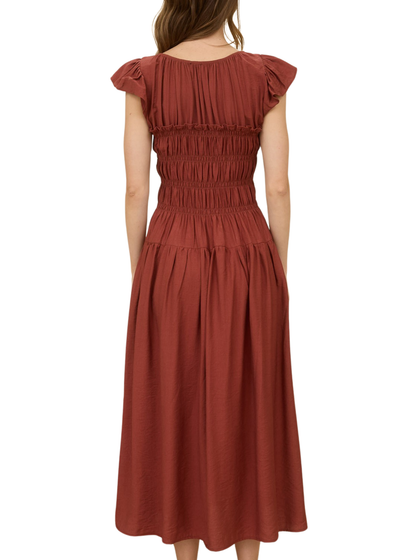 Madi Flutter Sleeve Midi Dress - Sienna
