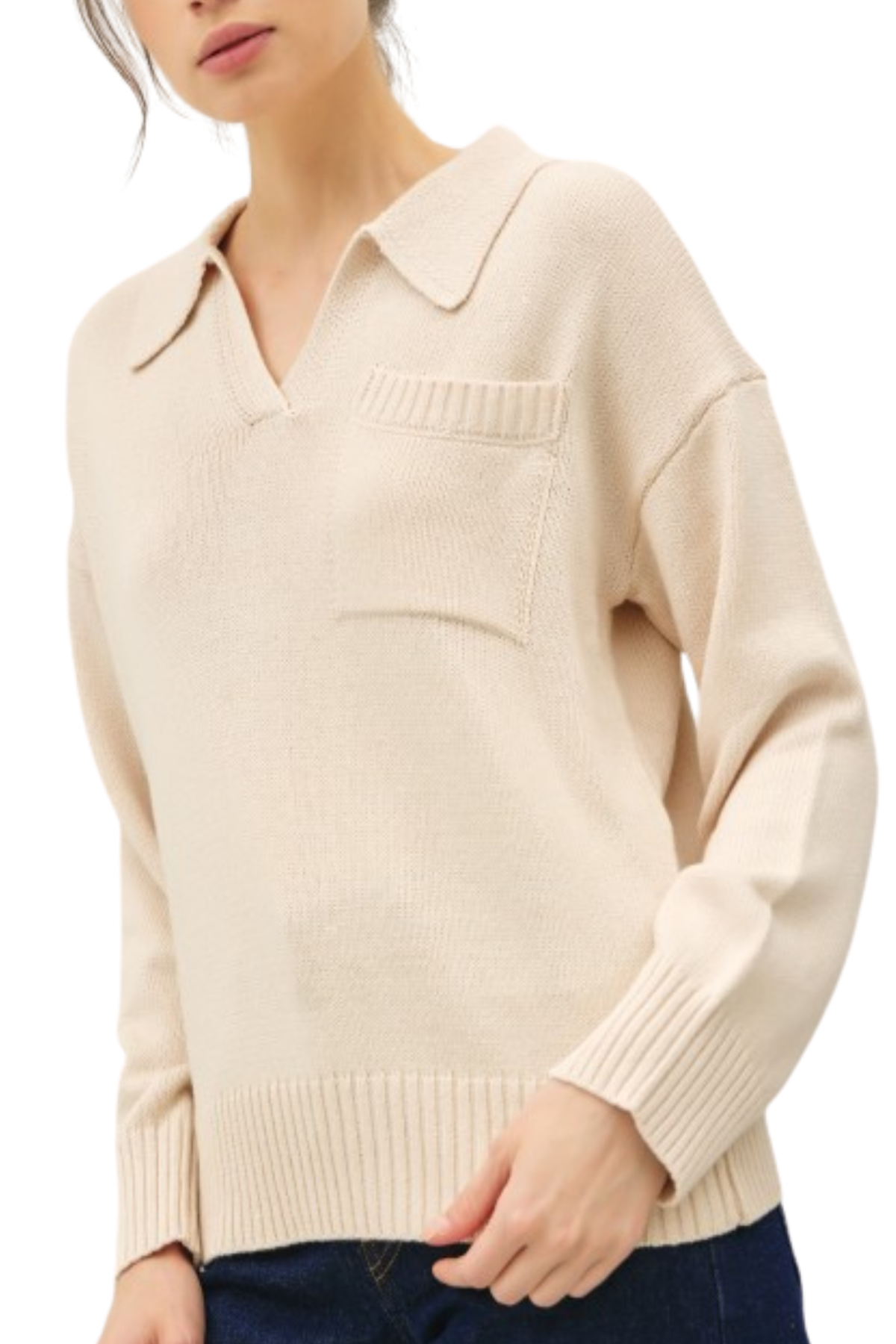 Collared Henley Sweater - Cream