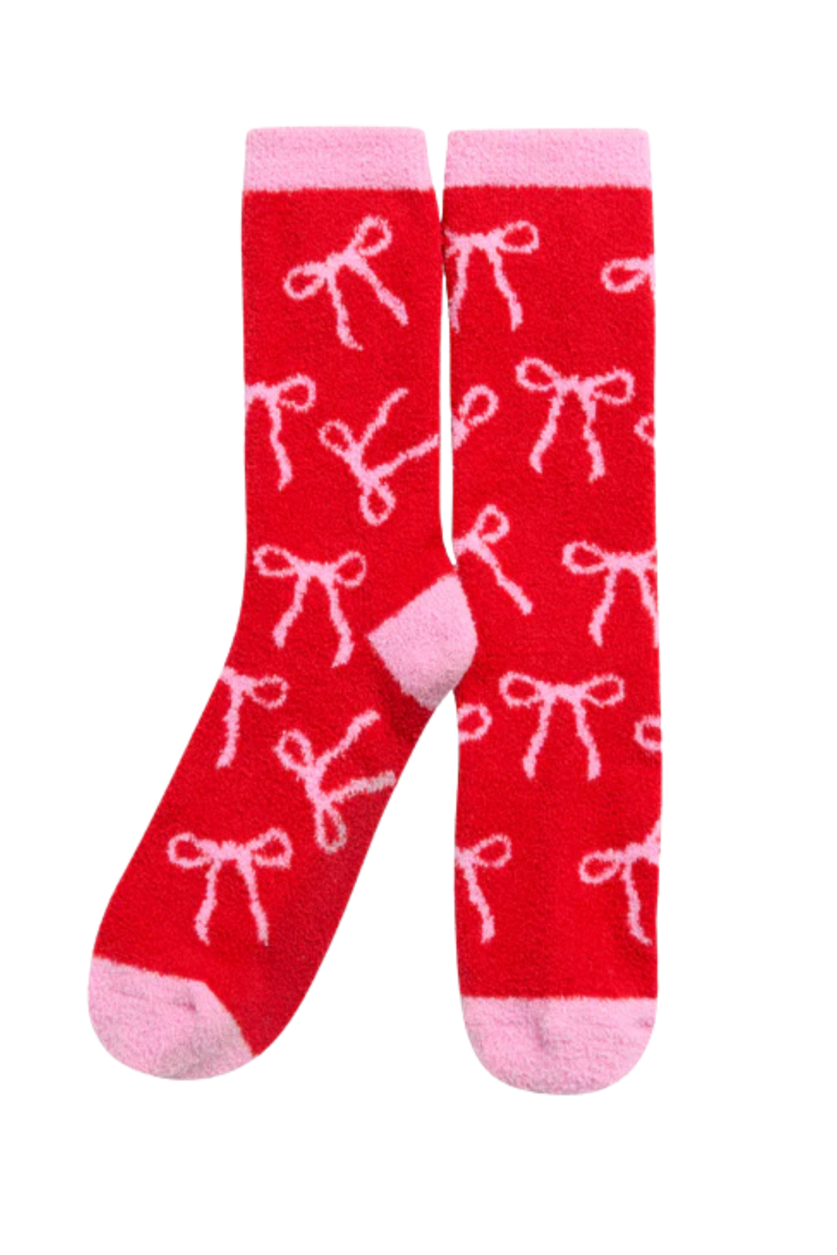 Fuzzy Bow Socks - Red
