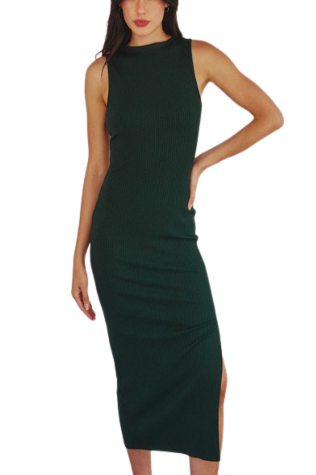 Cat Ribbed Midi Dress - Hunter Green